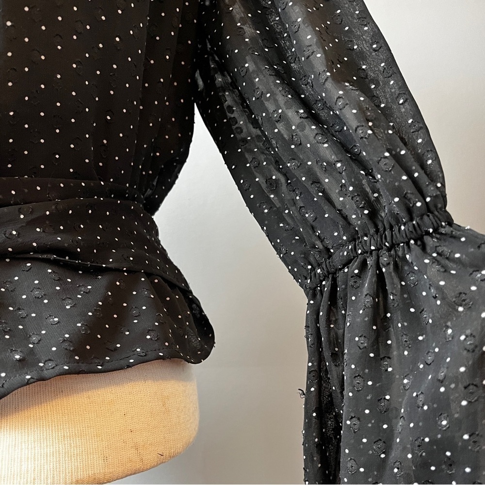 Club Monaco Darlana Wrap Blouse Black Polka Dot - Picture 9 of 14